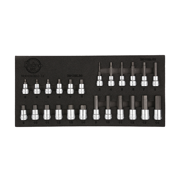 Koken TR3010M3862-24 3/8'' 24-Piece 38 & 62mm Long HEX Sockets set